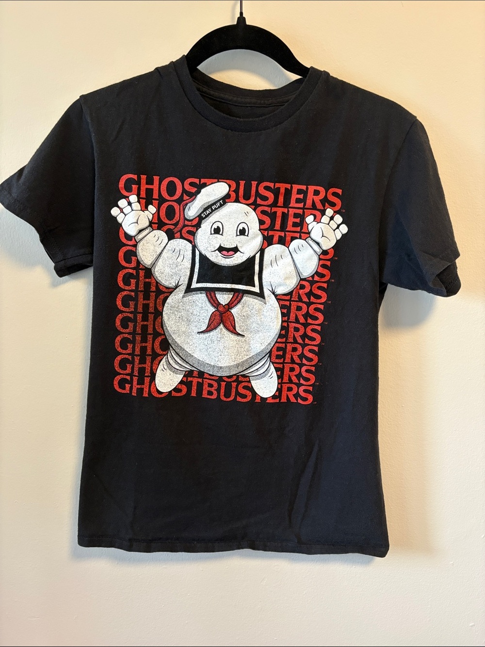 Ghostbusters Stay Puft Marshmallow Man Graphic Tee - Black & White with Red